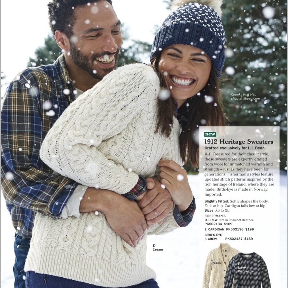 L.L. Bean Off-White Cable Fisherman Irish knit Sweater NWT XL